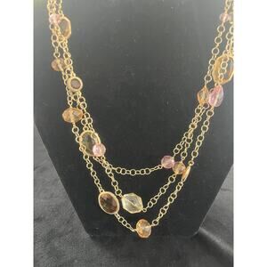 Fashionable Three Strand Gold necklace with Multicolor Stones